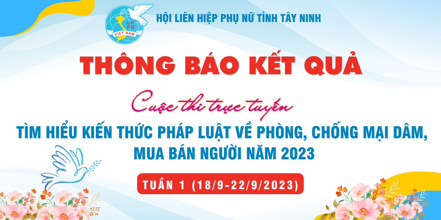 Thông báo kết quả Cuộc thi trực tuyến tìm hiểu kiến thức pháp luật về phòng, chống mại dâm, mua bán người năm 2023 - TUẦN 1